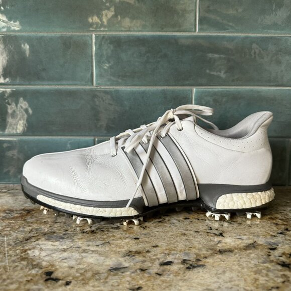 Adidas Men's 10.5 White Golf Shoes With Boost Technology Spiked Soles & Lace-Up - Picture 5 of 10